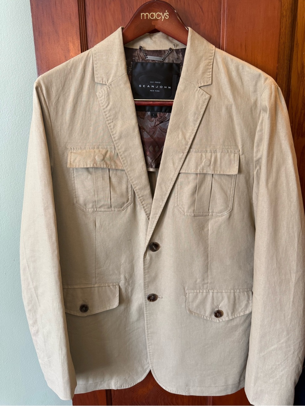 Sean Jean Men’s sport coat 2 button linen cotton blend sz lg